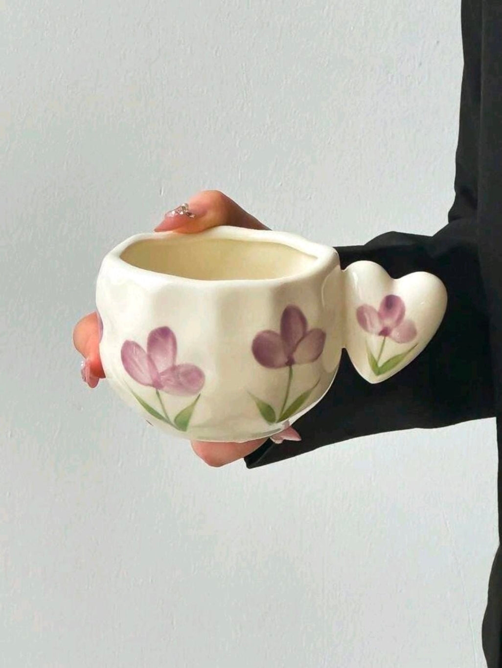 Vintage Floral Heart Handle Mug & Saucer Set