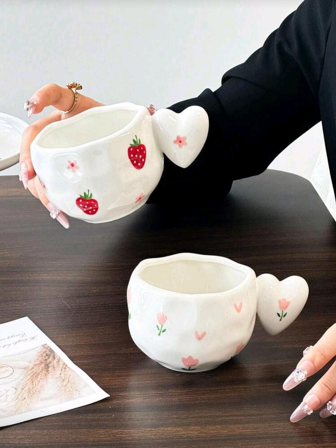 Heart Handle Ceramic Mug β Aesthetic Coffee & Tea Cup 300ml