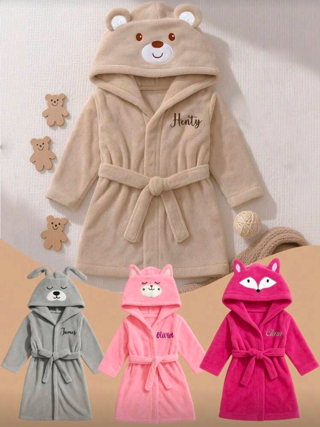 Personalised Baby Hooded Bathrobe 12-24 Months