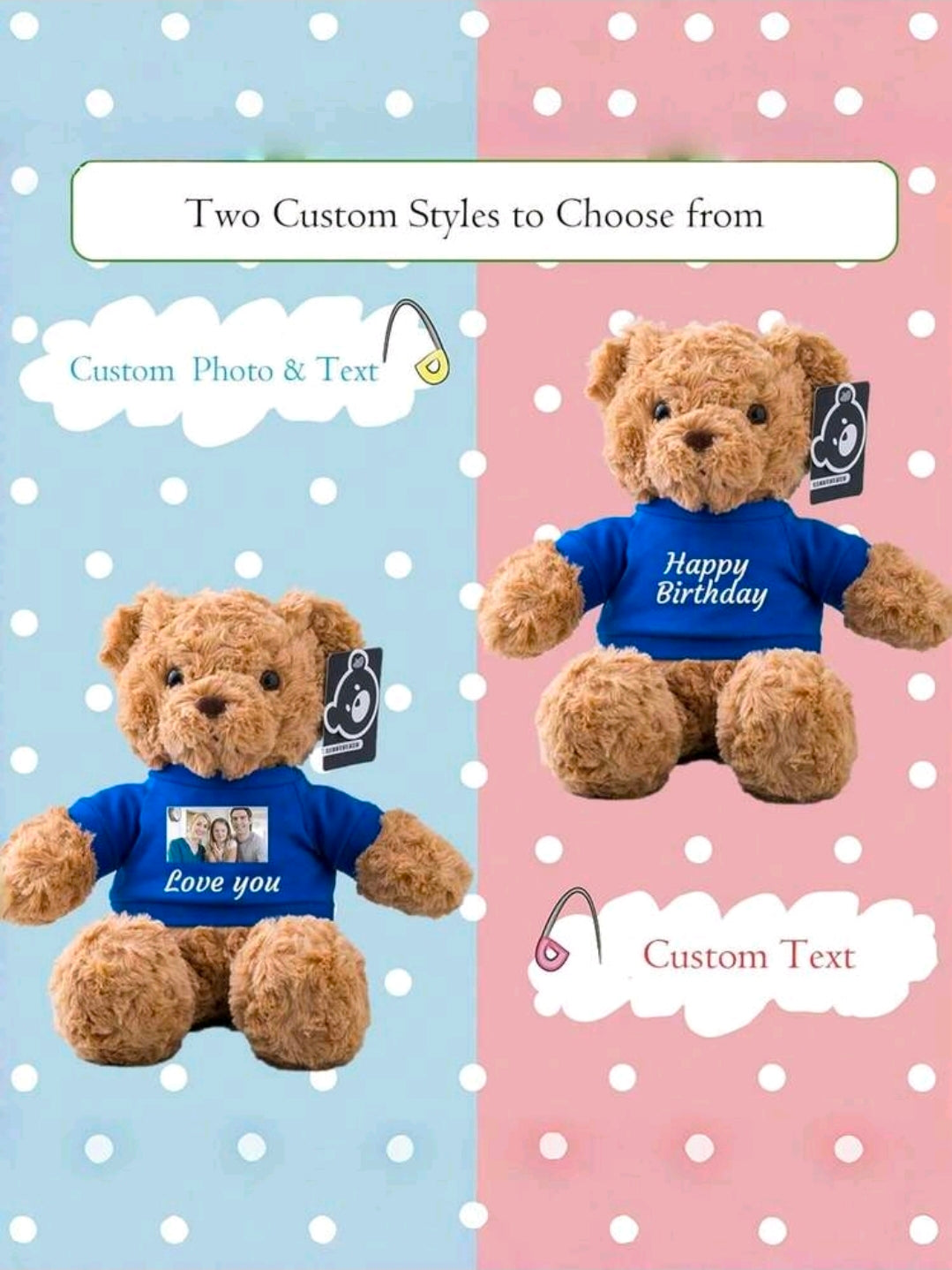 Personalised Teddy Bear with Custom Photo and Text