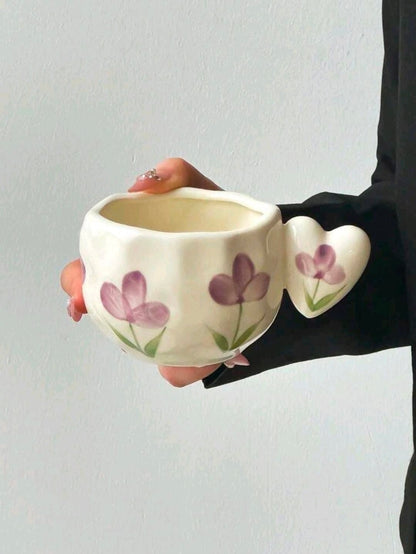 Vintage Floral Heart Handle Mug & Saucer Set