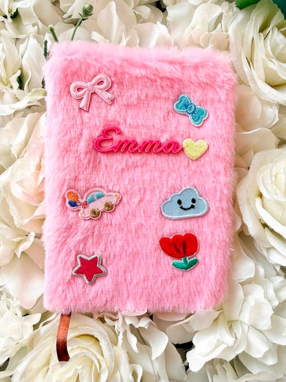 Personalised  Furry Diary Notebook with Patches