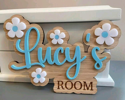 Personalised Wooden Name Sign for Kids Room - Custom Nursery Wall Decor