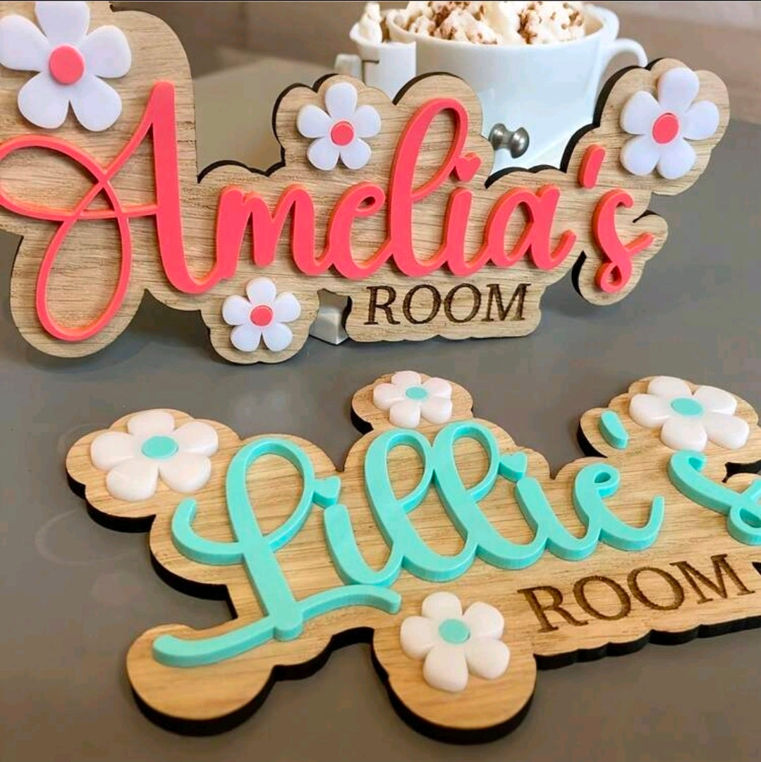 Personalised Wooden Name Sign for Kids Room - Custom Nursery Wall Decor