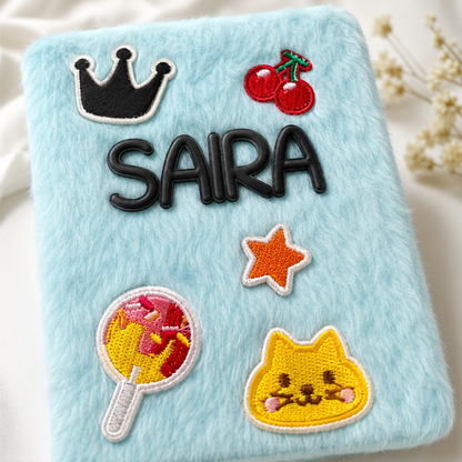 Personalised  Furry Diary Notebook with Patches