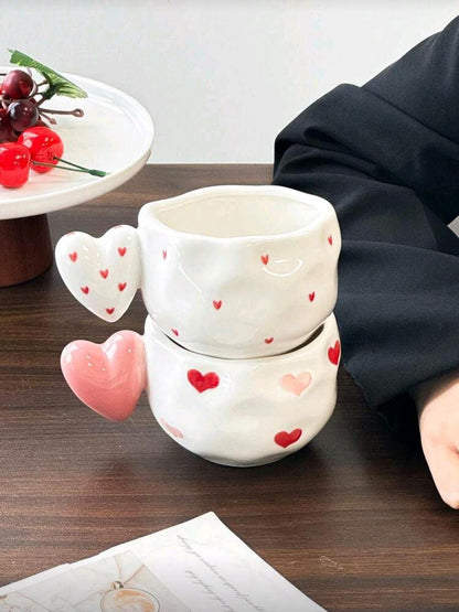 Heart Handle Ceramic Mug – Aesthetic Coffee & Tea Cup 300ml