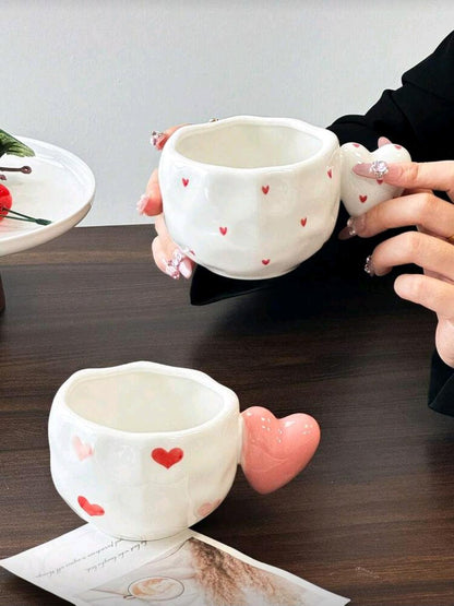 Heart Handle Ceramic Mug – Aesthetic Coffee & Tea Cup 300ml