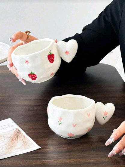 Heart Handle Ceramic Mug – Aesthetic Coffee & Tea Cup 300ml