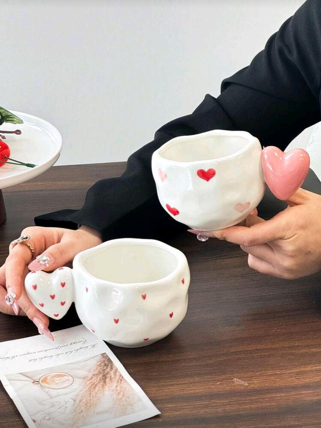 Heart Handle Ceramic Mug – Aesthetic Coffee & Tea Cup 300ml
