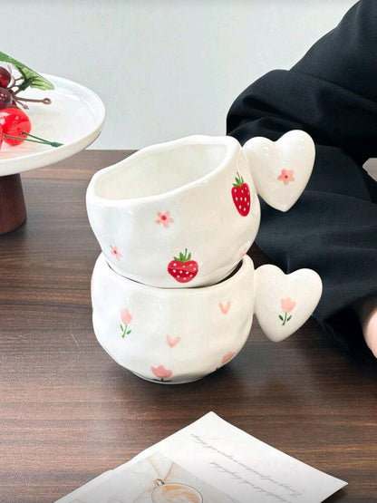 Heart Handle Ceramic Mug – Aesthetic Coffee & Tea Cup 300ml