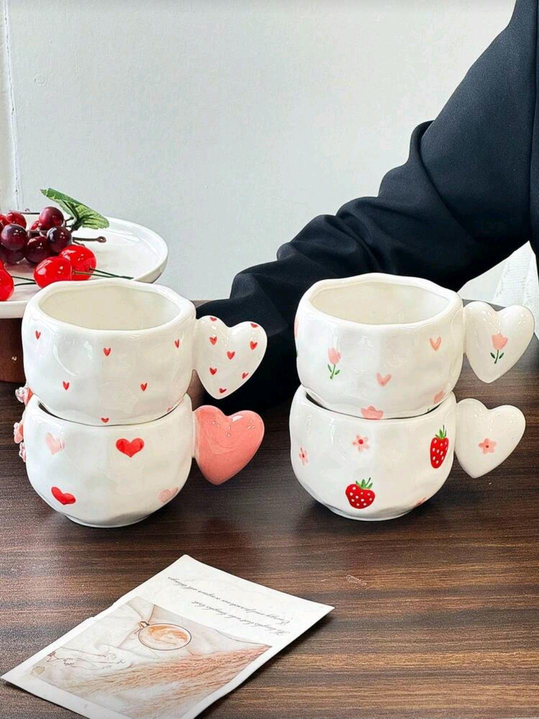 Heart Handle Ceramic Mug – Aesthetic Coffee & Tea Cup 300ml